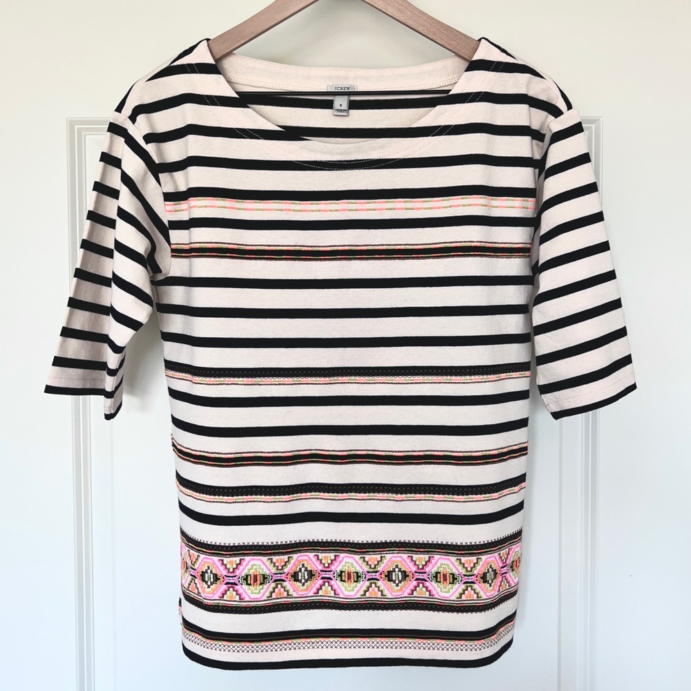 J.Crew Neon Embroidered Breton Top, S